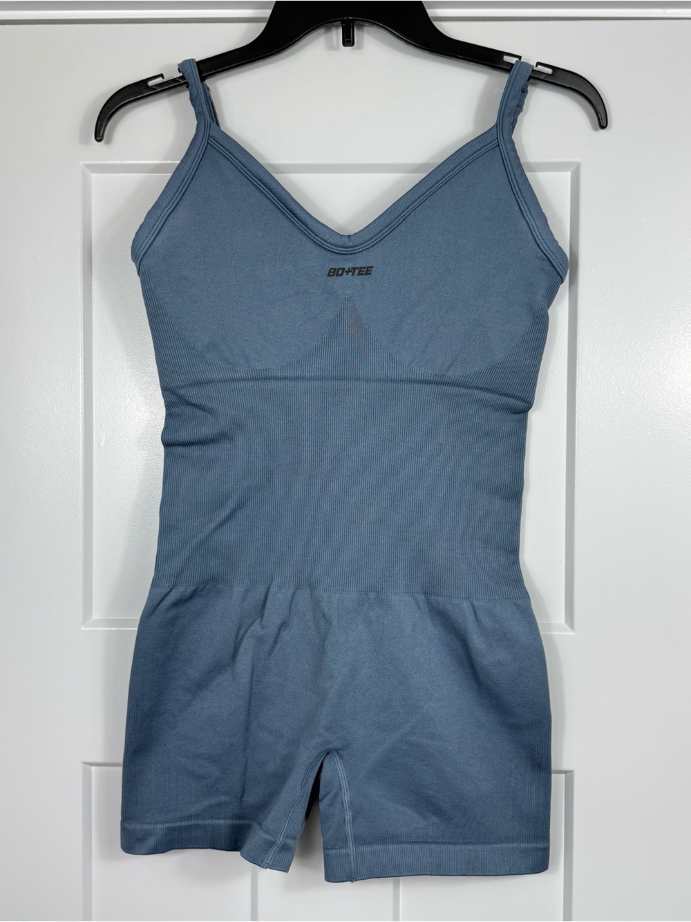 Bo+Tee Seamless V Neck Unitard Romper Sculpting Nylon Blue Women Size Medium